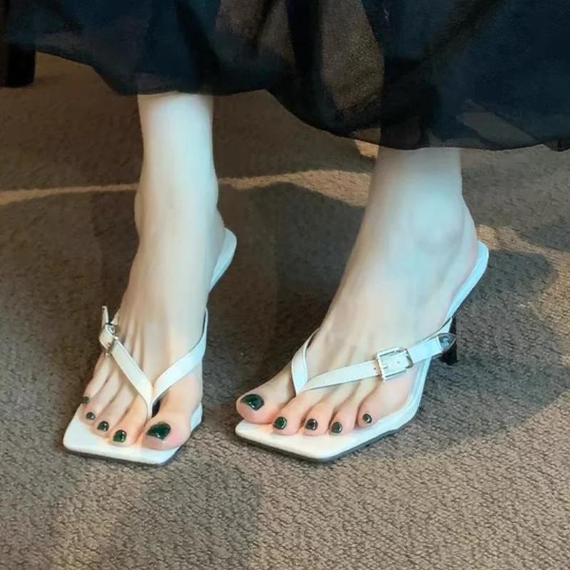 Fashion Square Toe Women Slippers Summer Stilettos High Heels Shoes Sexy Sandals Elegant Woman 2025 Pumps New Dress Fashion Ladias Shoes