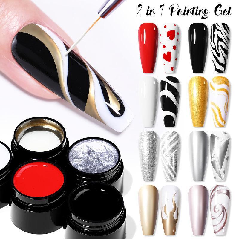 

BORN PRETTY 5 мл 2 в 1 гель для росписи ногтей черный белый красный гель для рисования ногтей длительный впитывать УФ-светодиодный дизайн ногтей гель-лак для ногтей DIY