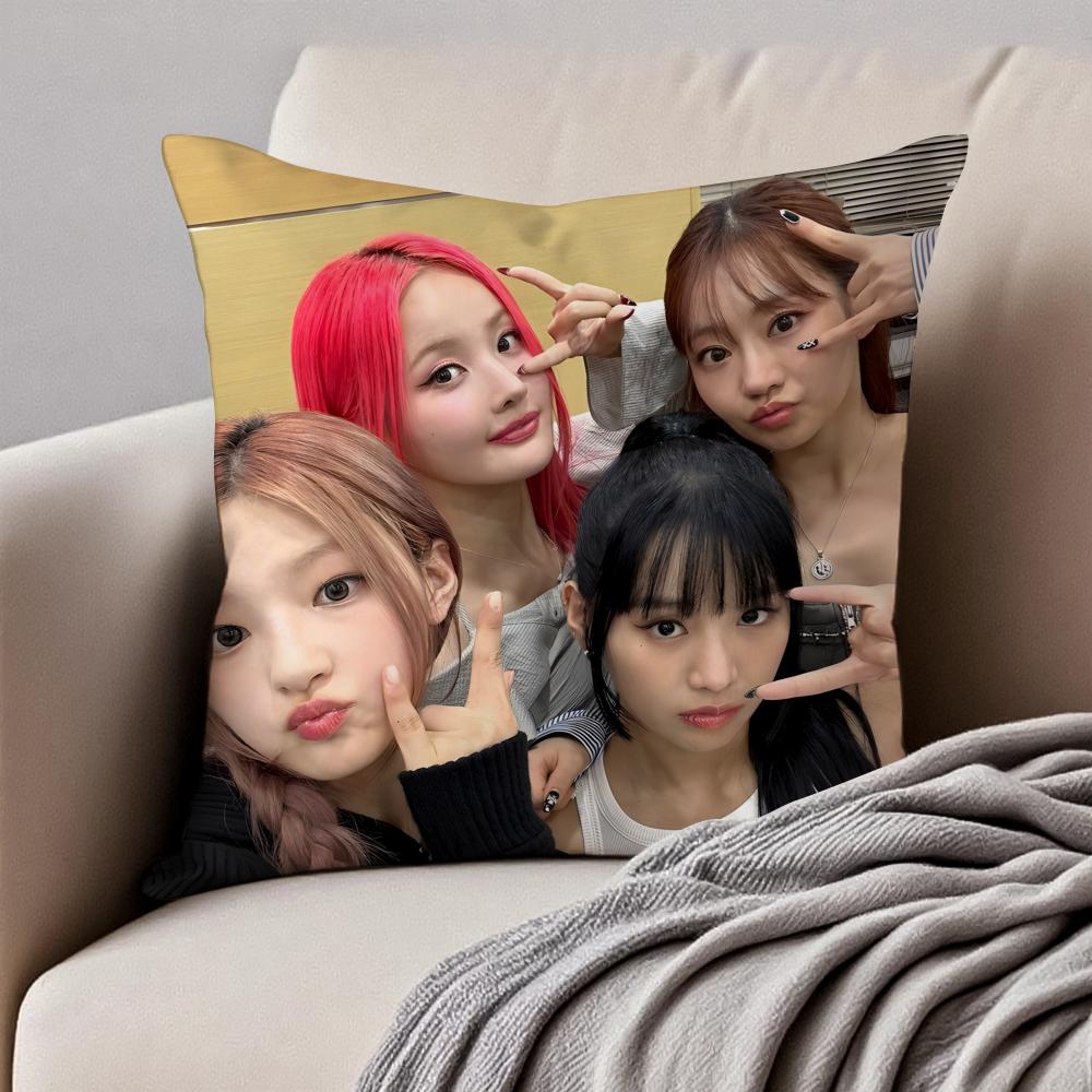 GirlGroup Kpop KKISS OF LLIFE Cushion Cover Pillowcase Antidustmite Invisible Zipper Short Plush Sofa Cushion