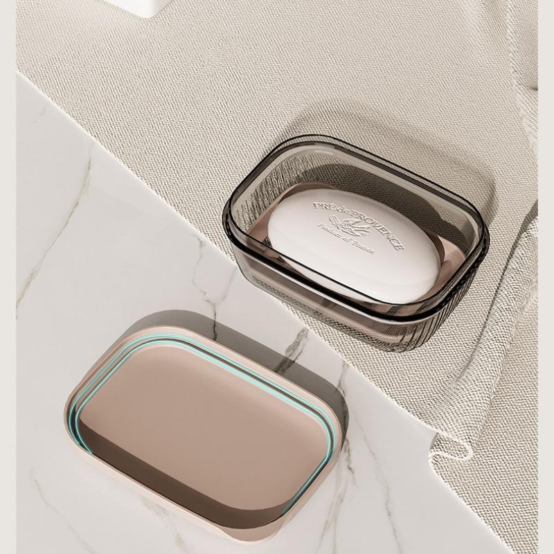 Light Luxury Soap Box with Lid Double Drain Box Household Soap Box Toilet Countertop Soap Rack Bathroom Shelf
