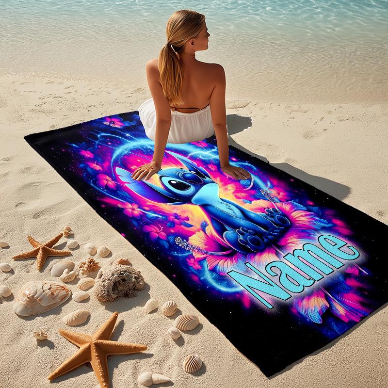 Custom Name Stitch Fantasy Stylish Digital Printing Beach Towel Quick‑Drying Absorbent Blanket for Beach Pool Gym Travel