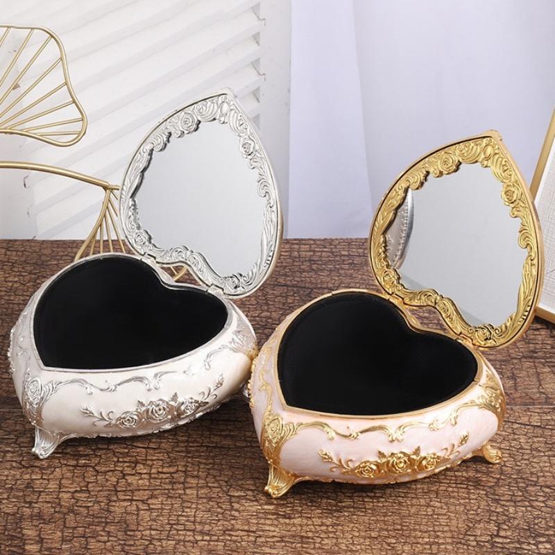 Přenosný úložný box na šperky, Organizér na náramky, Smaltovaná slitina ve tvaru embosovaného srdce, Nádobka na prsteny, Dekorace na toaletní stolek, Dárky pro pár