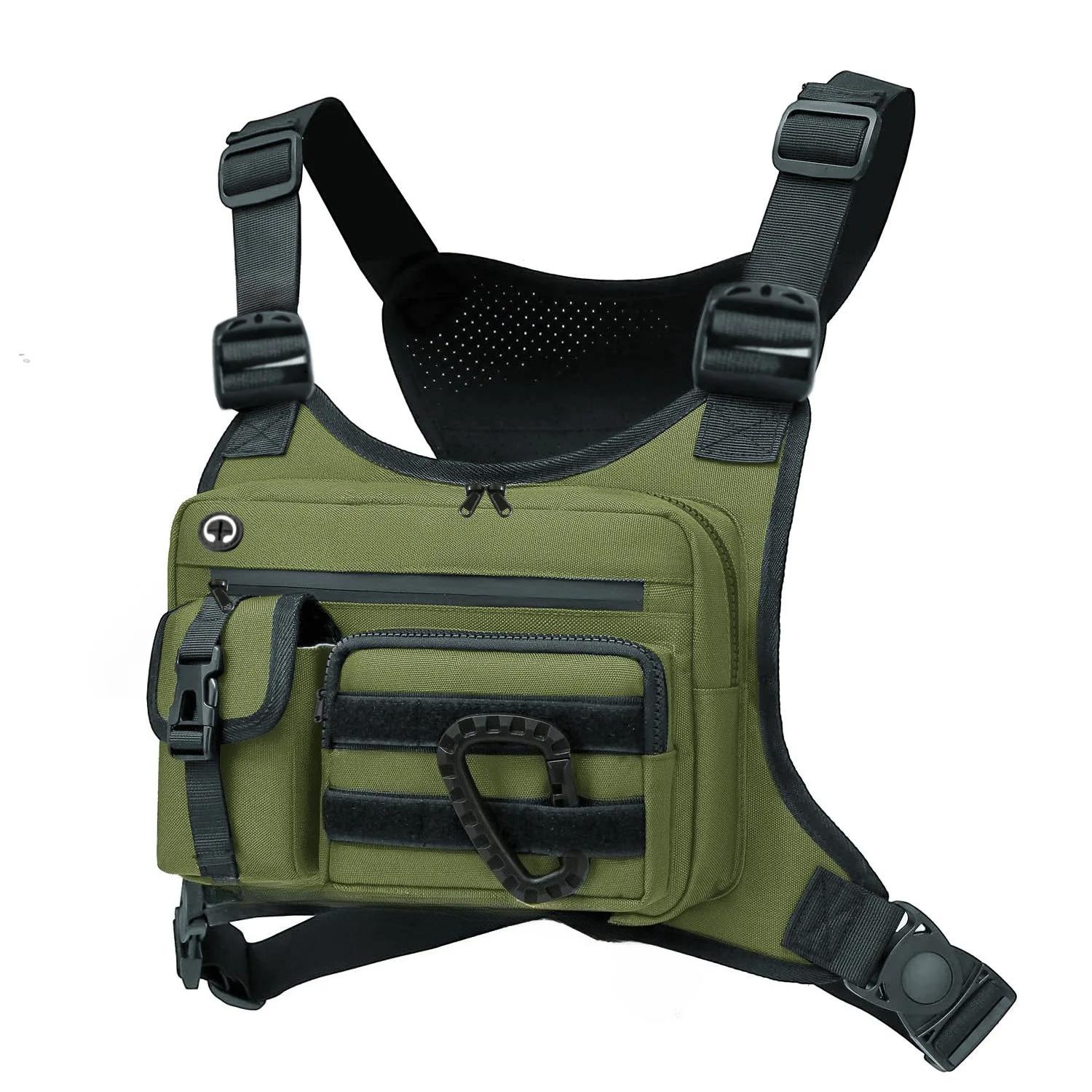 Outdoor Vest Multifunctioneel Waterdicht Slijtvast Rugzak Borsttas voor Mannen voor Jagen Vissen Kamperen groen