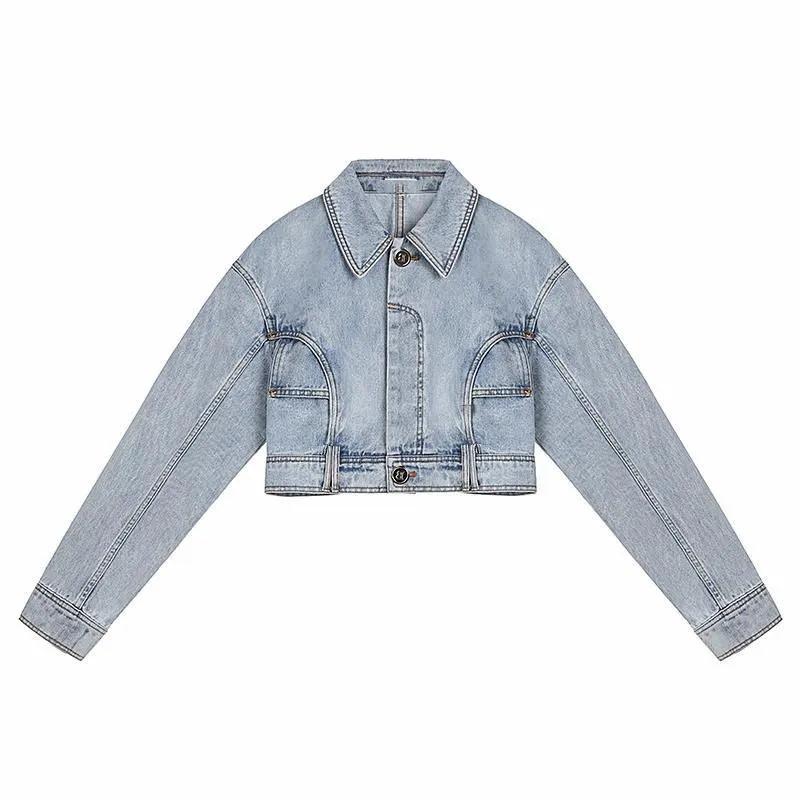 

Danmo женская винтажная джинсовая куртка с лацканами и молнией, весенне-осенняя женская уличная свободная короткая байкерская куртка, верхняя одежда XS синий