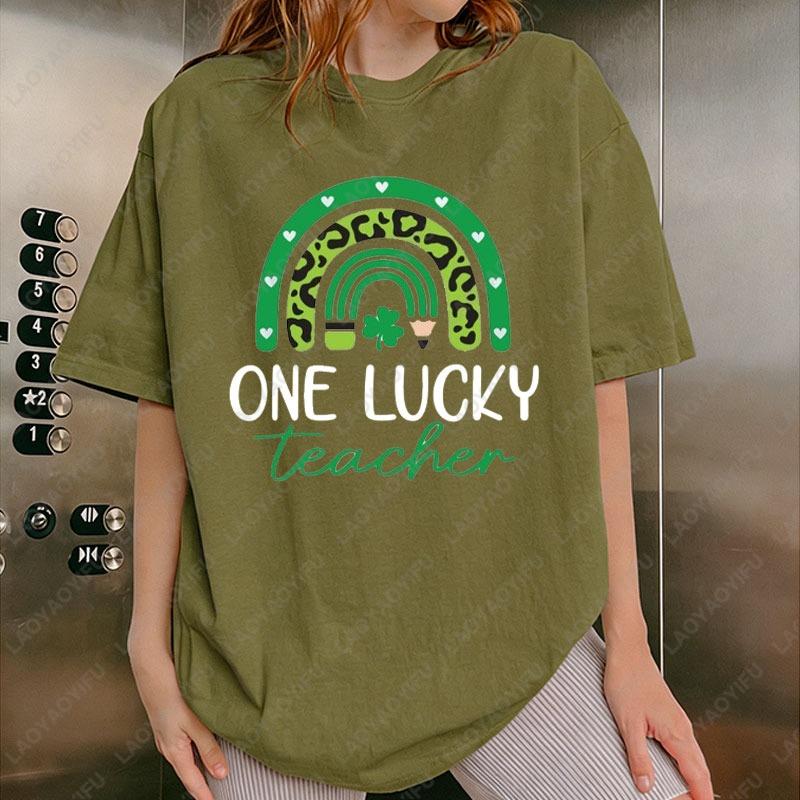St Patricks Day One Lucky Teacher Cotton Tees Rainbow Lucky Shamrock Graphic T Shirts Teacher Unisex Shirt Funny Holiday Gifts