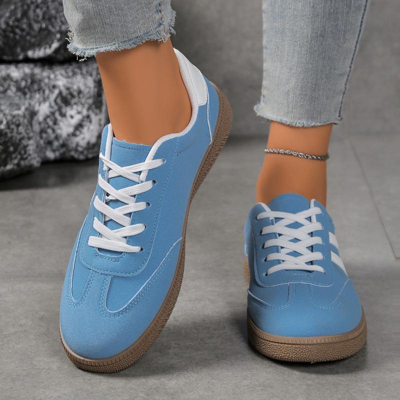 

Новая обувь De Xun большого размера с круглым носком на шнуровке, спортивная обувь в стиле ретро на плоской подошве, повседневная женская обувь 38 небесно-голубой