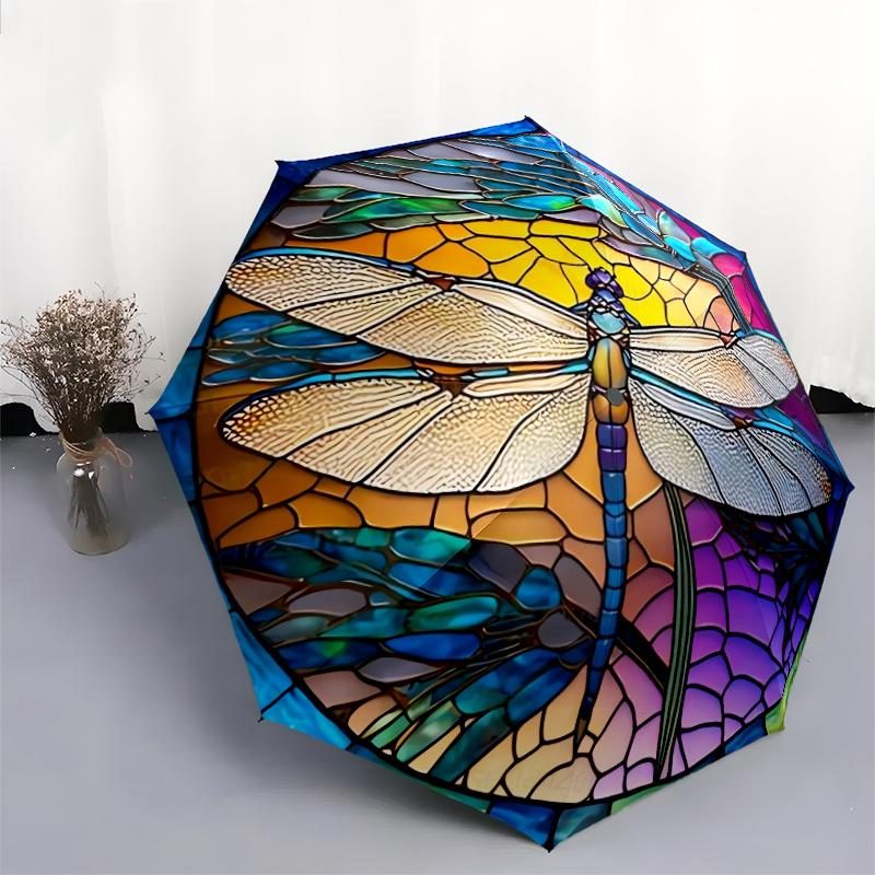 1 PC Automatic Folding Umbrella - Beautiful dragonfly Pattern, Portable & Foldable Design with 8 Ribs, Christmas Birthday Gifts