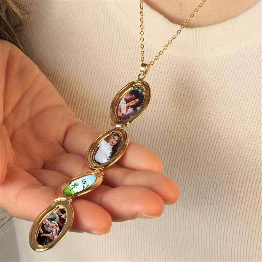 Jewelry 4 Photo Pendant Memory Memory Floating Locket Necklace Fashion Album Box Necklaces  Women