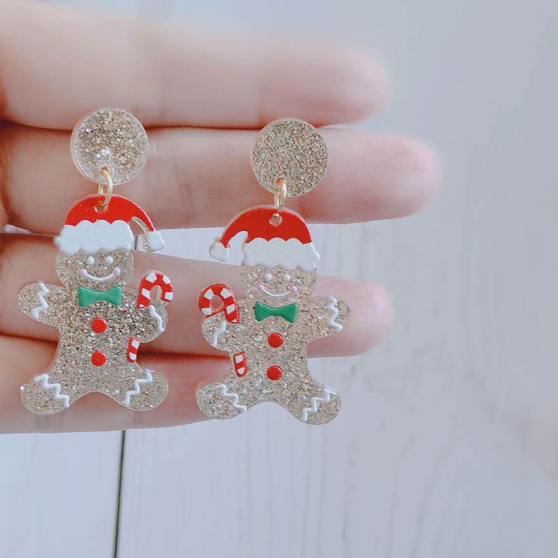 

Festive Gingerbread Man & Christmas Tree Earrings - Cute Cartoon Style Jewelry for Girls