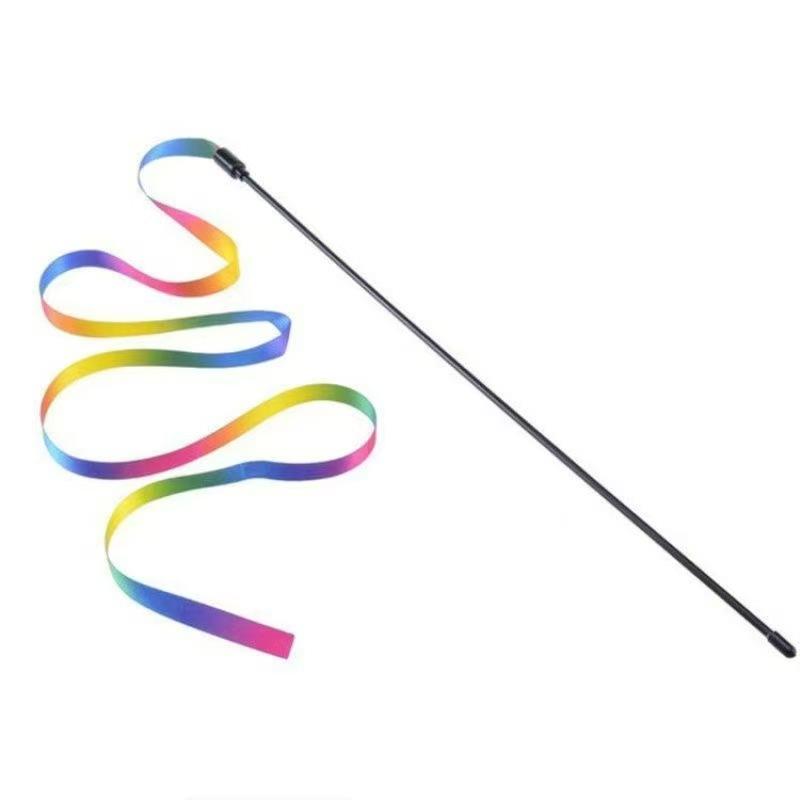 Double-sided rainbow gradual change color teasing cat stick cat toy long pole biting cat Internet celebrity pet toy teasing cat stick artifact