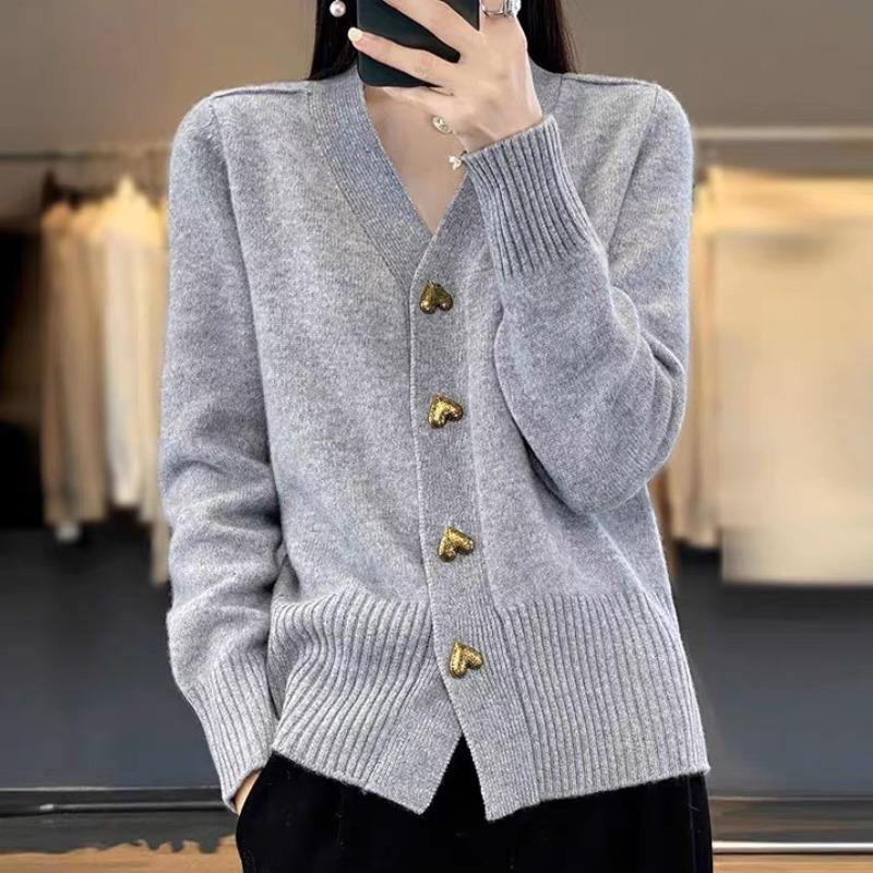 

DAFIFY Жіночі Модні Повсякденні Осінньо-Зимові Однотонні Светри з Принтом з Довгим Рукавом та V-подібним Вирізом M сірий колір