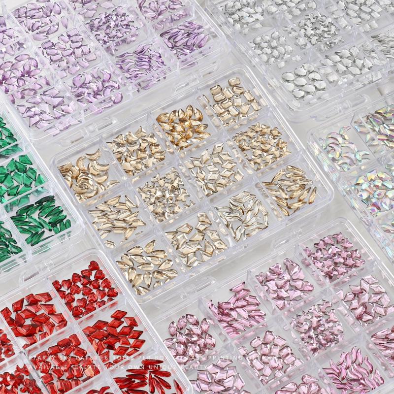 Nail Art Irregular Rhinestones: 12-Grids Mixed Color Flat Back Resin Gems