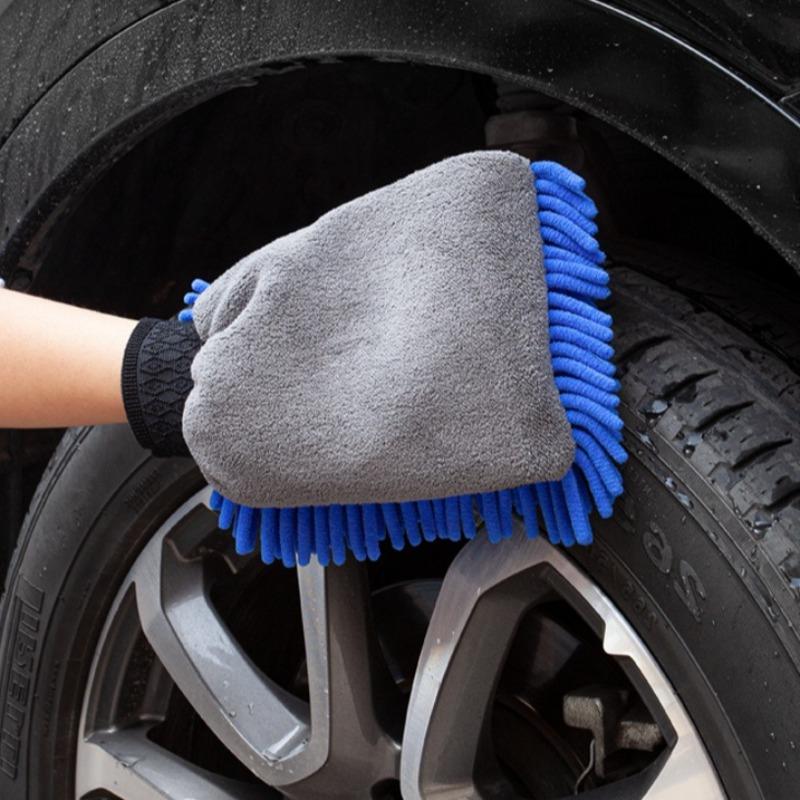 Chenille Beidseitige Haushalts-Autoreinigungs-Handschuhe Verdickte Wasserdichte Auto-Polierhandschuhe Korallenfleece Fensterreinigungstuch