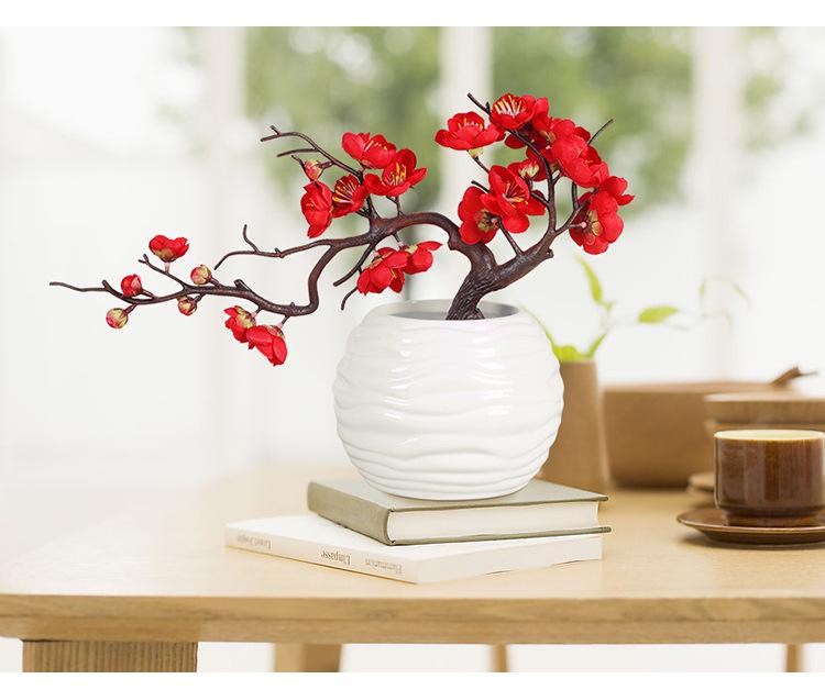 Artificial Plum & Peach Blossom Bonsai: Dried Flower Arrangement for Indoor Decoration
