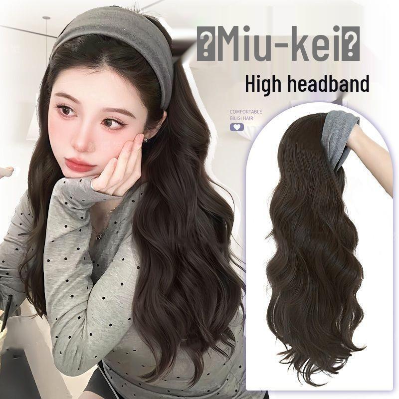 Gray Half-Head Big Waves Wig with Detachable Thickening Cap