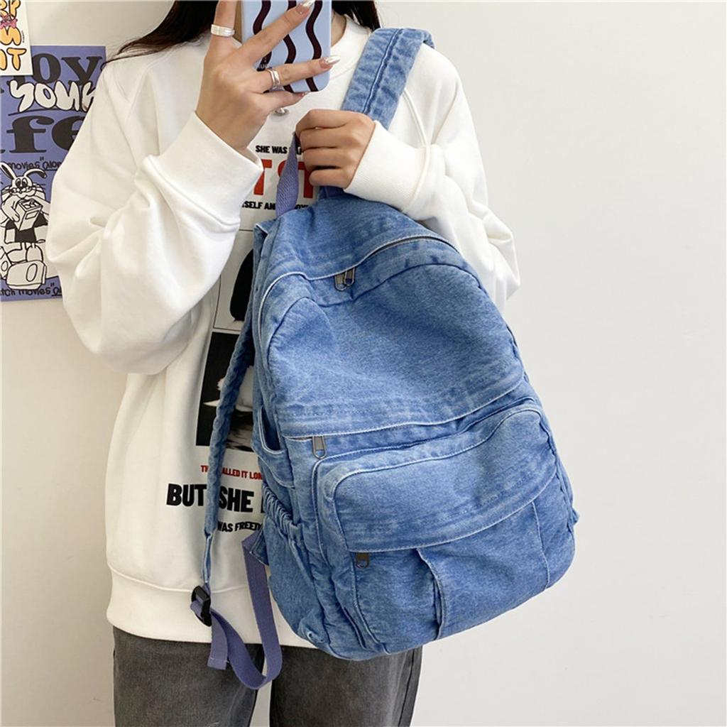 Schoolbag simple Korean version casual style lazy style backpack large capacity denim backpack high school student college student schoolbag