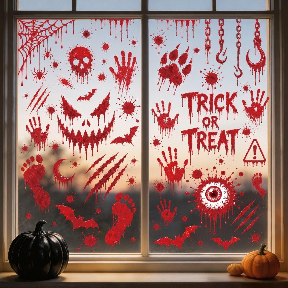 Scary Realistic Bloody Handprint Stickers Electrostatic Window Decals Floor Decoration