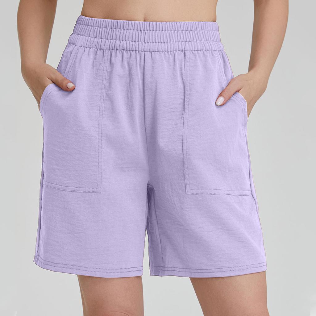 Women Casual Elastic Waist Shorts with Pockets Relaxed Fit Lightweight Drawstring Athletic Lounge Bottoms for Daily Wear