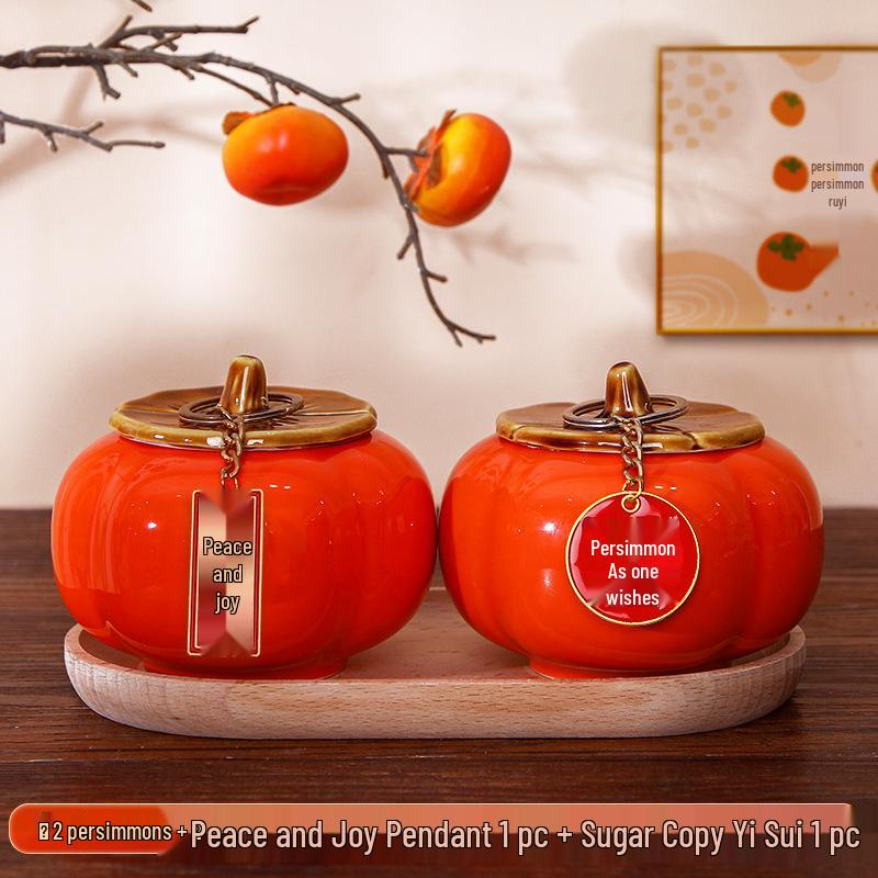 Ruyi Persimmon Ceramic Tea Can: Sealed Canister for Tea, Home Decor & Wedding Souvenir