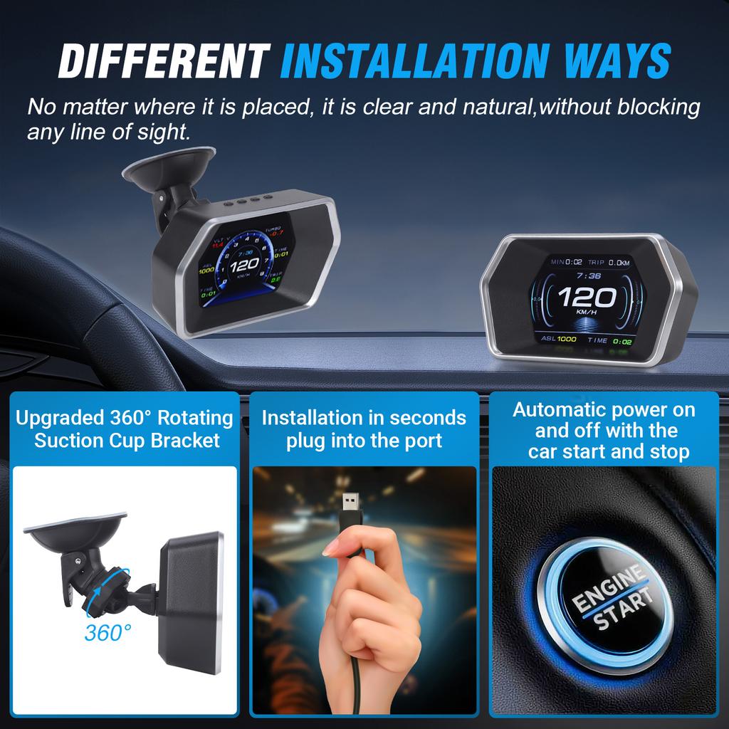 OBD2 GPS On-Board Diagnostic Computer Projector Car Electronics Digital Head Up Display Smart P17 For HUD Overspeed Warn Compass