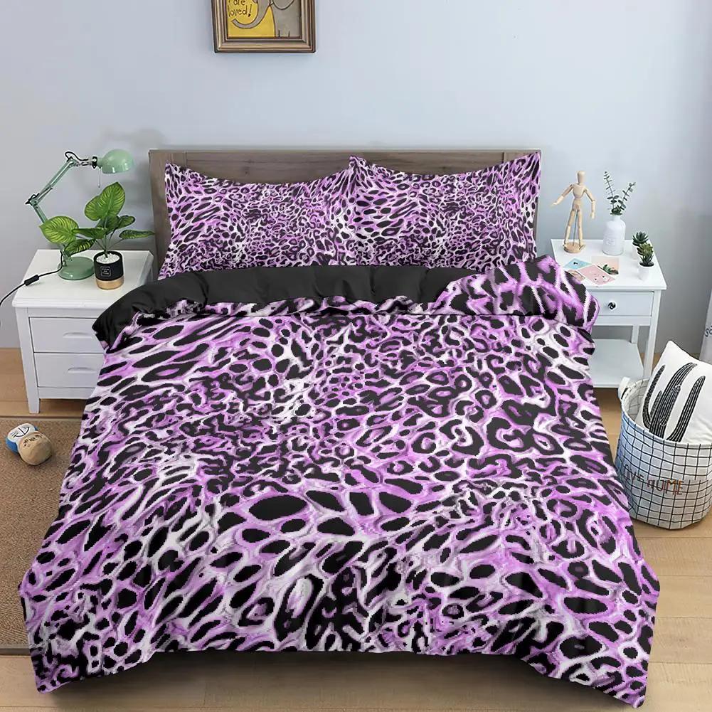 Leopard Print Duvet Cover Set Rainbow Leopard 3D Print King Queen Size Comforter Cover for Kid Girls Gifts Polyester Quilt Cover