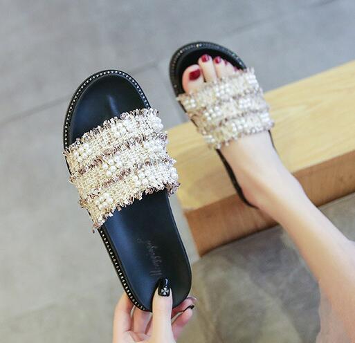 

Мода Большой Размер 34-43 Женские Сандалии на Плоской Подошве Удобные Шлепанцы Женские Тапочки для Улицы Резиновые Вьетнамки Женская Обувь Сабо Лето 4.5