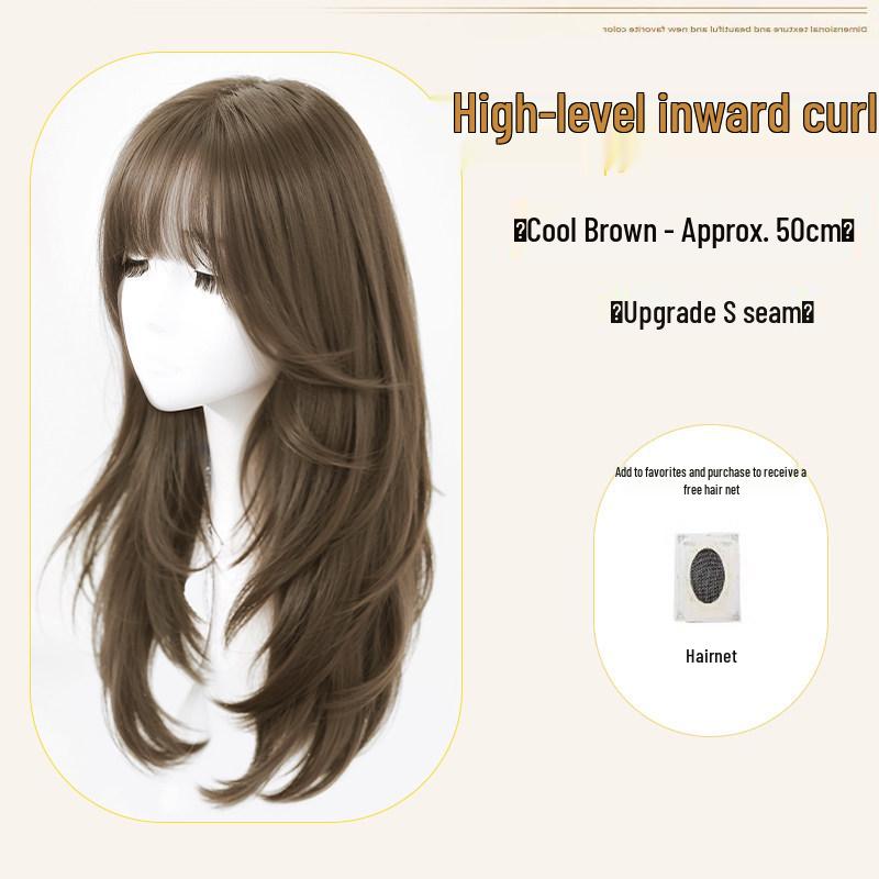 Damen-Vollperücke, Realistischer nahtloser unsichtbarer Ansatz, Fein geschnittenes hochgestuftes voluminöses langes glattes Haar