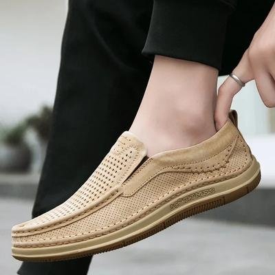 Mocassins d'été ajourés en cuir véritable de luxe pour hommes, chaussures décontractées en daim, chaussures de conduite souples et respirantes, chaussures de marche