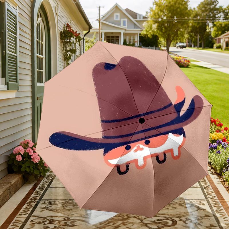 Western Cowboy Hat & Mustache Print Umbrella: Automatic Opening/Closing, Outdoor Protection, Travel Accessory, Lightweight & Durable 149