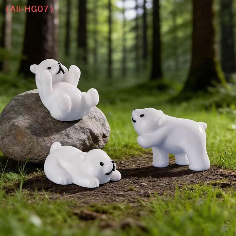 4pcs Miniature Polar Bear Figurines Resin Crafted Handicraft Simulation DIY Aquarium Landscape Dollhouse Decor Bonsai Ornaments