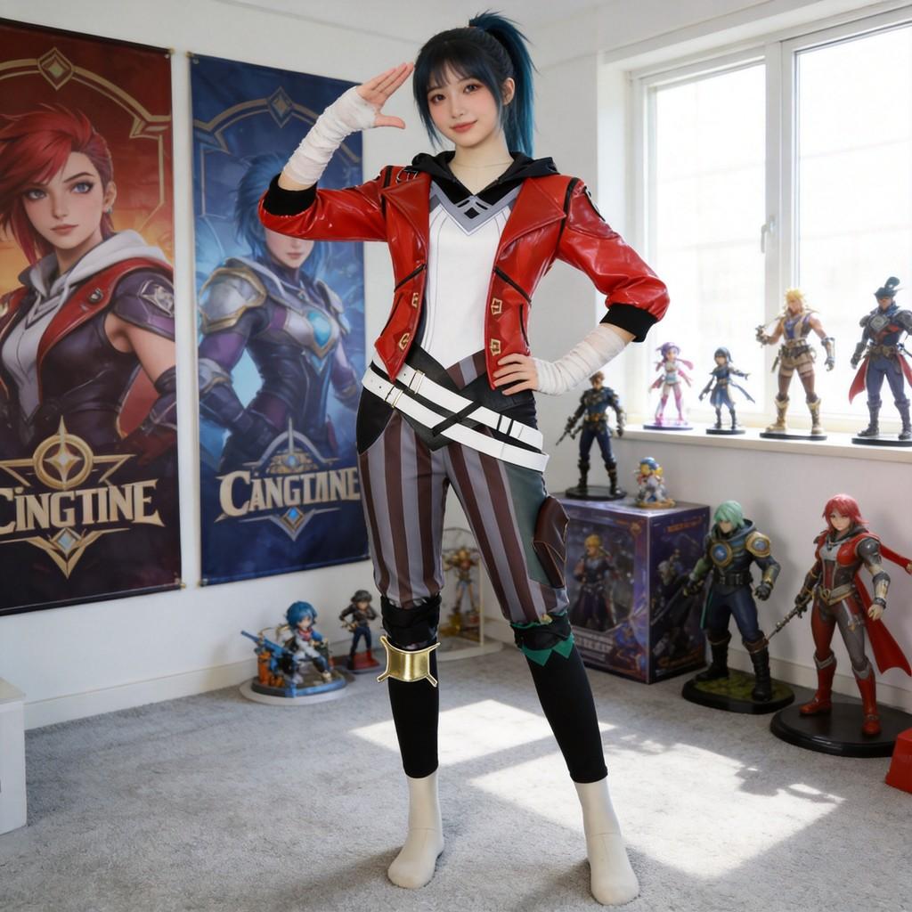 Costume Cosplay Vi di Arcane League Of Legends in Tessuto di Poliestere per Eventi Anime e Gaming