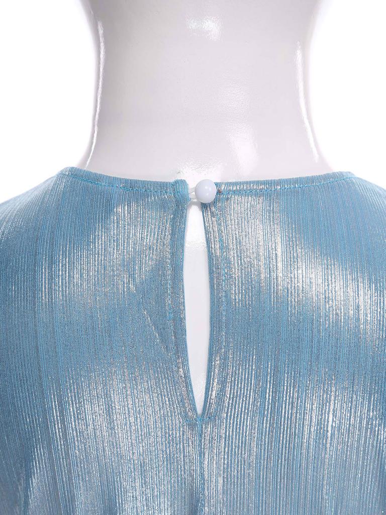 Mono de Concurso de Cumpleaños para Niñas Sin Mangas Cuello Redondo Metálico Acanalado Mameluco Pierna Ancha Body Detalle de Cinturón