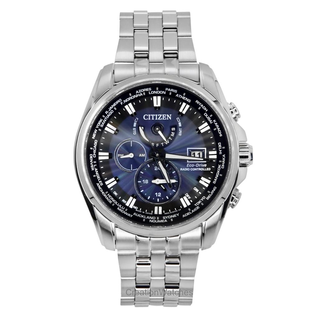 

Мужские часы Citizen Eco-Drive с радиоуправлением, из нержавеющей стали, с синим циферблатом, для дайверов, AT9031-52L, 200 м