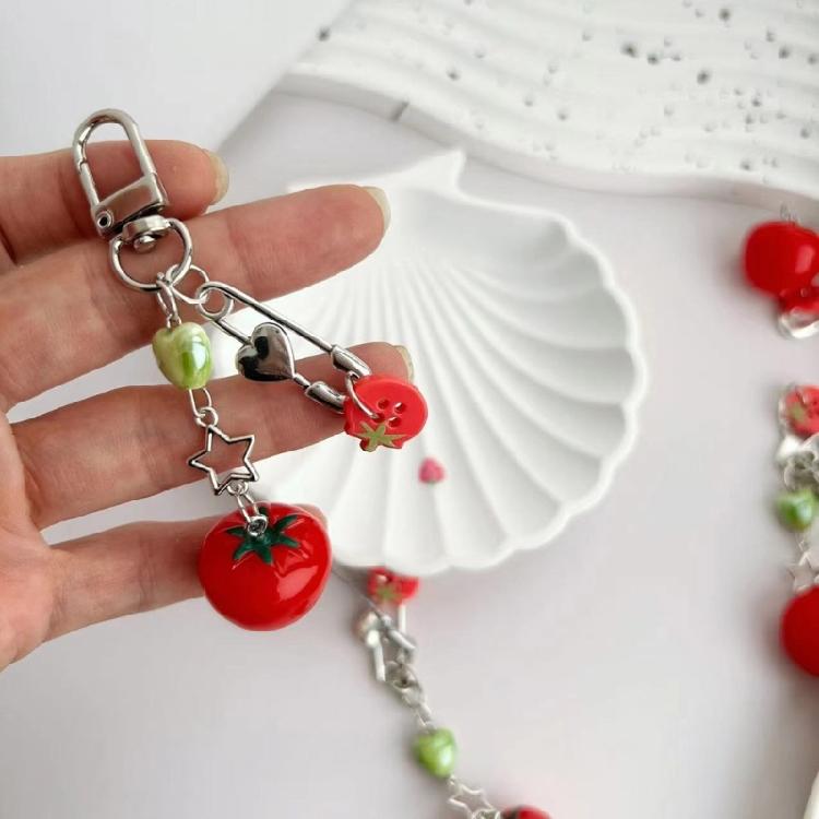 Novelty Tomato with Leaf Girl Keychain Charm Pendant Accessory for School Travel and Everyday Styles Daily Casual Use