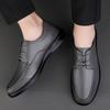 Men's round head first-layer cowhide casual shoes front lace-up flat heel shallow mouth business dress work versatile leather shoes