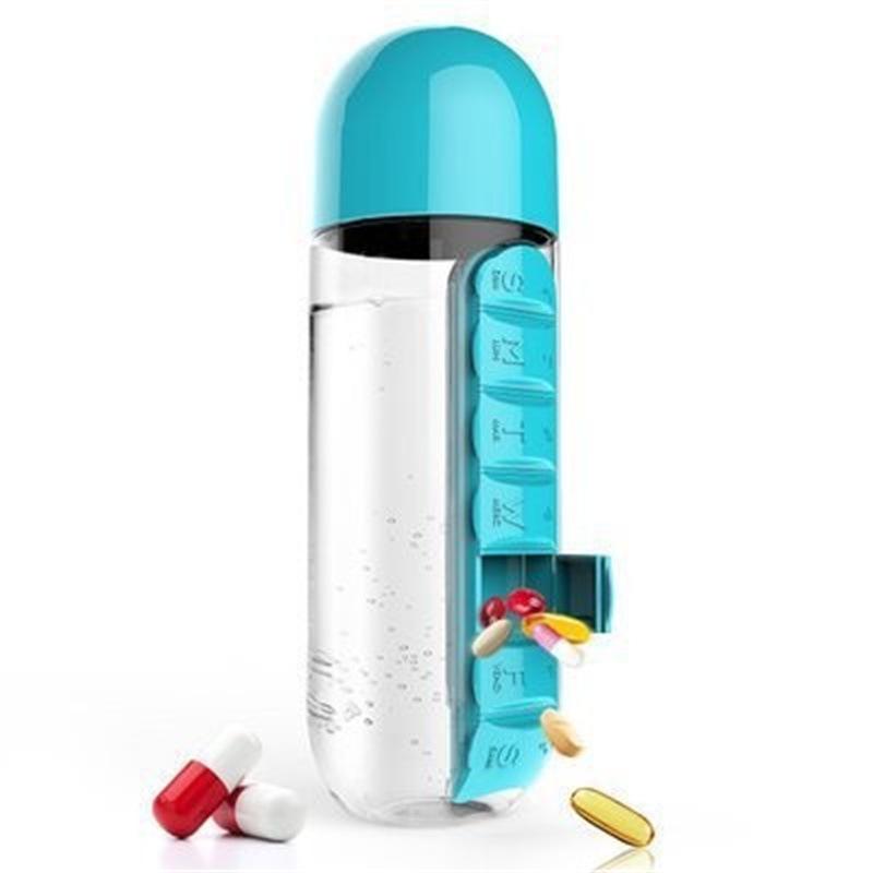 

Cross-border Creative Two-in-One Water Bottle with Seven-Day Pill Box 600ml синий