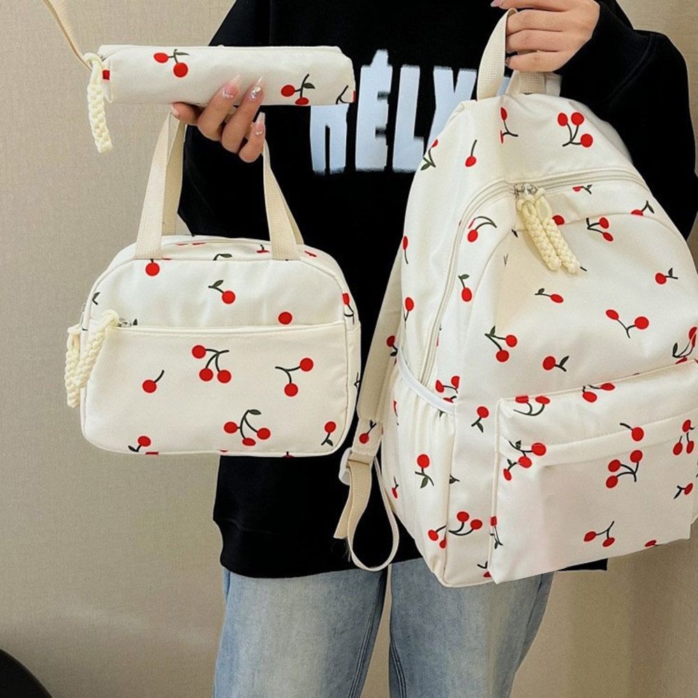 Cherry Print Mochila Laptop Bag Adjustable Strap Mochilas Mujer Large Capacity Bolsas Bags for Woman College Style Backpack