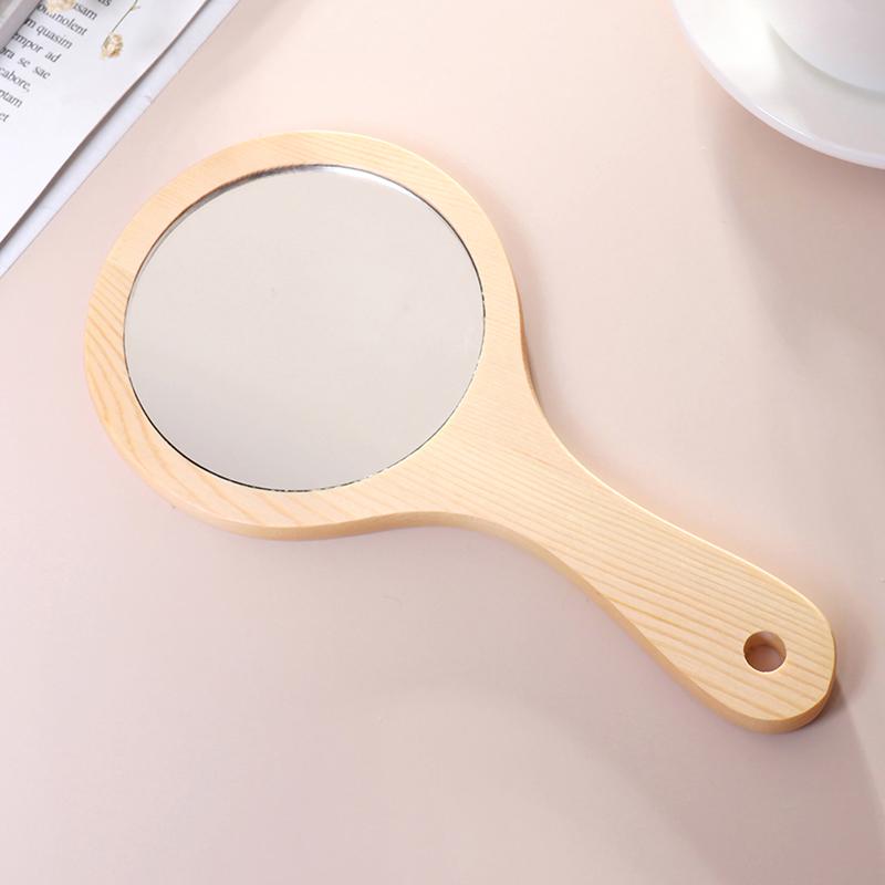 Round Wood Vintage Hand Mirror Makeup Vanity Mirror Cosmetic Make Up Mirrors