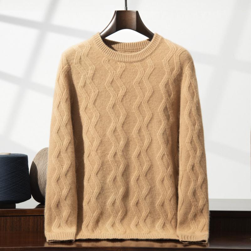 Five-pin Three-strand Heavy-duty Thickened Cashmere Sweater, Round Neck Wavy Cashmere Sweater for Men