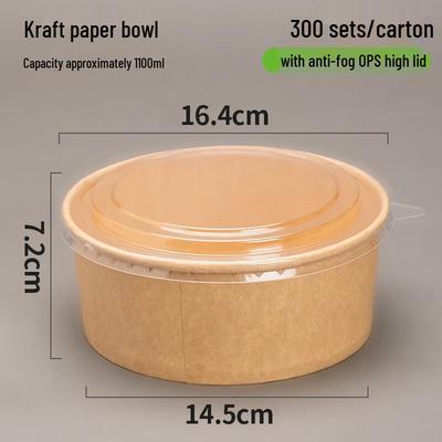 Jiemengzhe 1100ml Disposable Kraft Paper Bowls with Lids (300 Count)