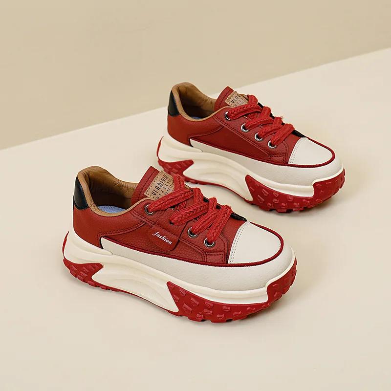 

Женские повседневные кроссовки 2024 года, осень, новые модные дышащие туфли-оксфорды на танкетке, женская обувь для тенниса на открытом воздухе, вулканизированная обувь 35 вино красного