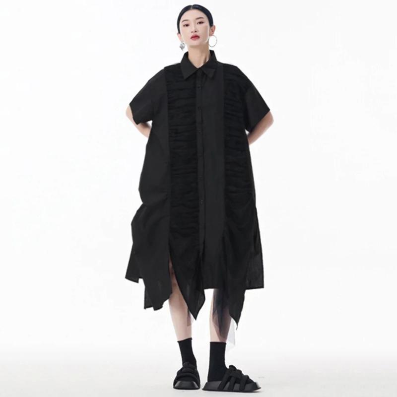 Xitao Pleated Single Breasted Turn-down Collar Dress ZMY1201