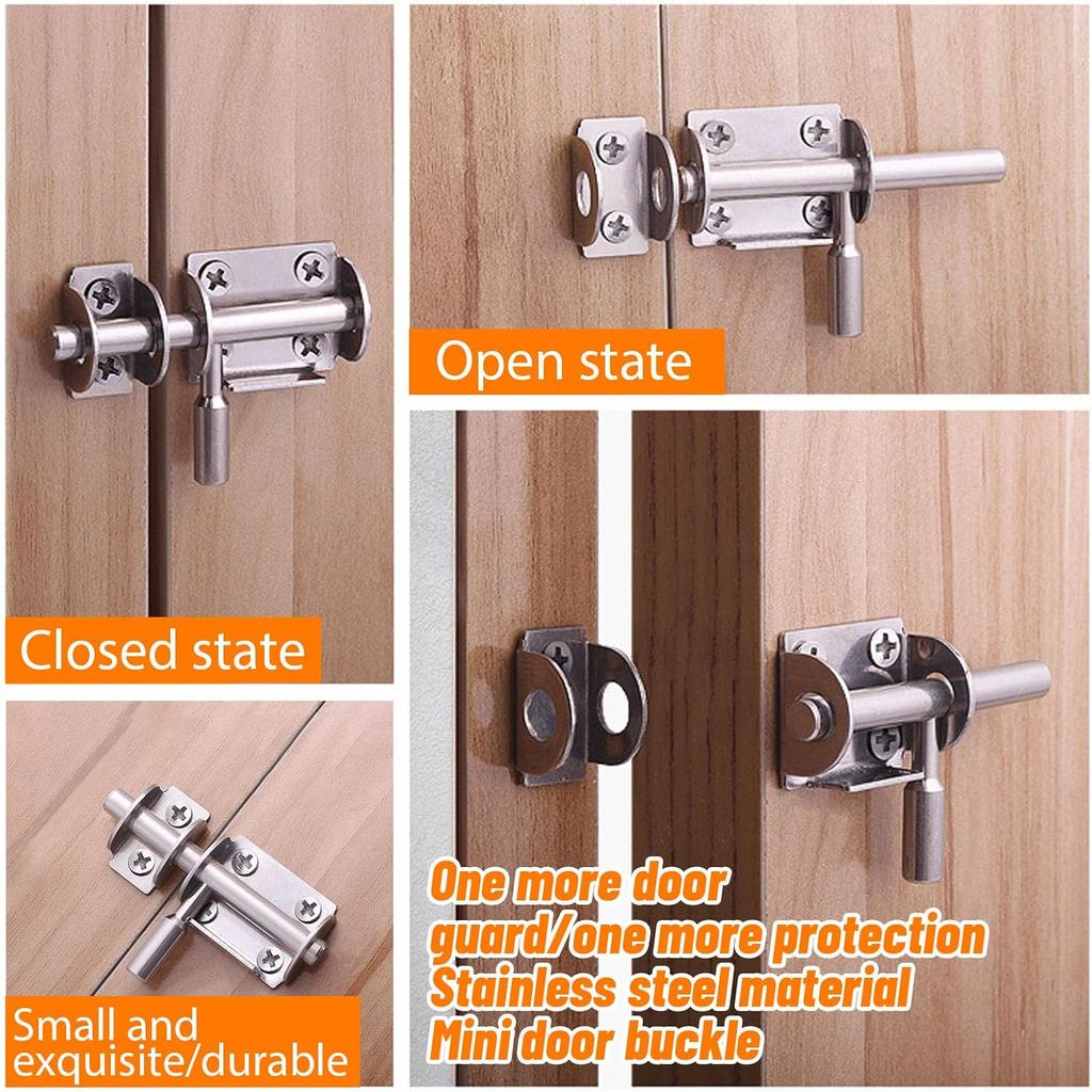 10/1pc Small Stainless Steel Sliding Lock Security Door Bolt Home Hardware Gate Latches Bedroom Bathroom Toilet Door Bolt Locks