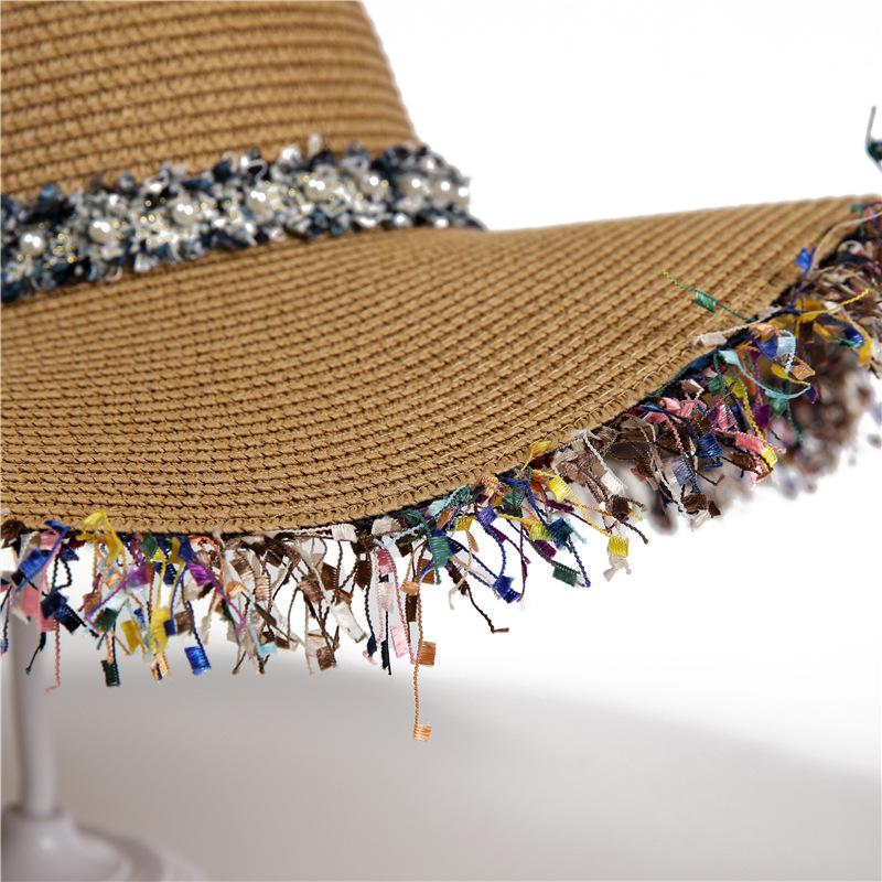 Hat Female Summer Hepburn Wind Dome Rough Fringe Shade Straw Hat Seaside Resort Beach Hat Sunscreen Sun Hat