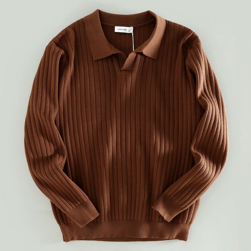 Men's Knitwear for Export, New Spring and Autumn Style, Turn-Down Collar Sweater, Casual Versatile Long-Sleeve Base Shirt for Trendy Men