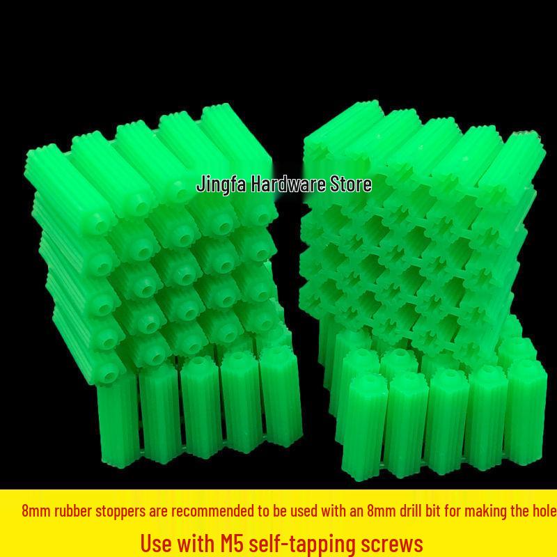 Green 6mm & 8mm Plastic Expansion Tube with Self-Tapping Screw Wall Plug, M6 & M8.