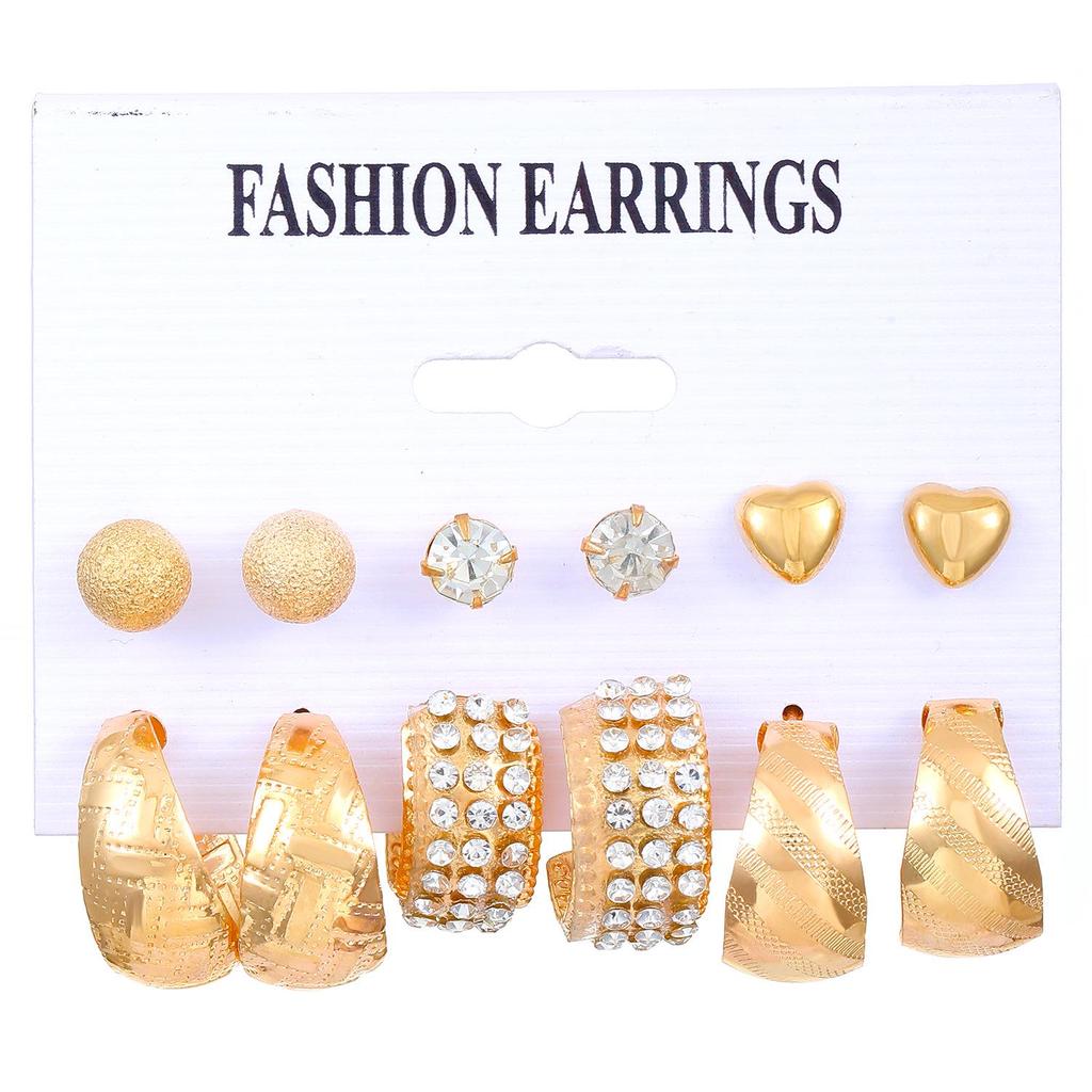 European & American Pattern Print Earrings: Colorful Resin Hoop & Stud Set - 6-Piece Pack