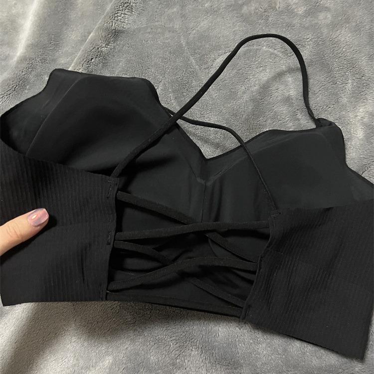 Traceless cool feeling cross halter beautiful back underwear women's thin thin shoulder straps suspenders gather summer tube top integrated bra
