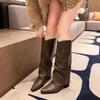 But knee height increase thick heel pointed boots women's fake trouser legs Spice girl fried street trouser tube boots