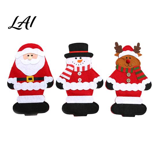 Soft Polyester Utensil Pockets Christmas Cutlery Snowman Reindeer Santa Holder Pockets Tableware Bags Pouch Party